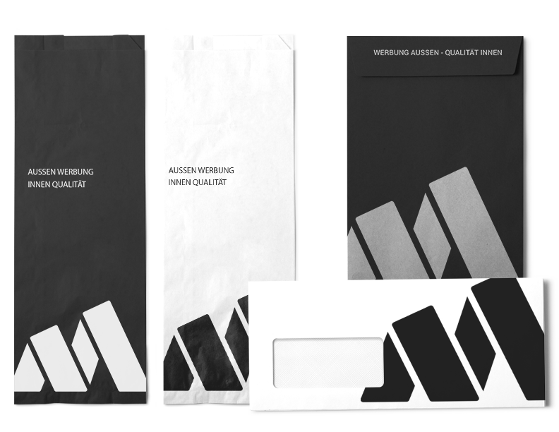 Corporate Design Abbildungen von Couverts und Weintaschen